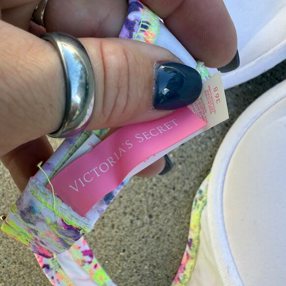 Victoria's Secret 36B The Gorgeous Add 2 Cups Halter Top Bikini Neon Splatter - Picture 6 of 7